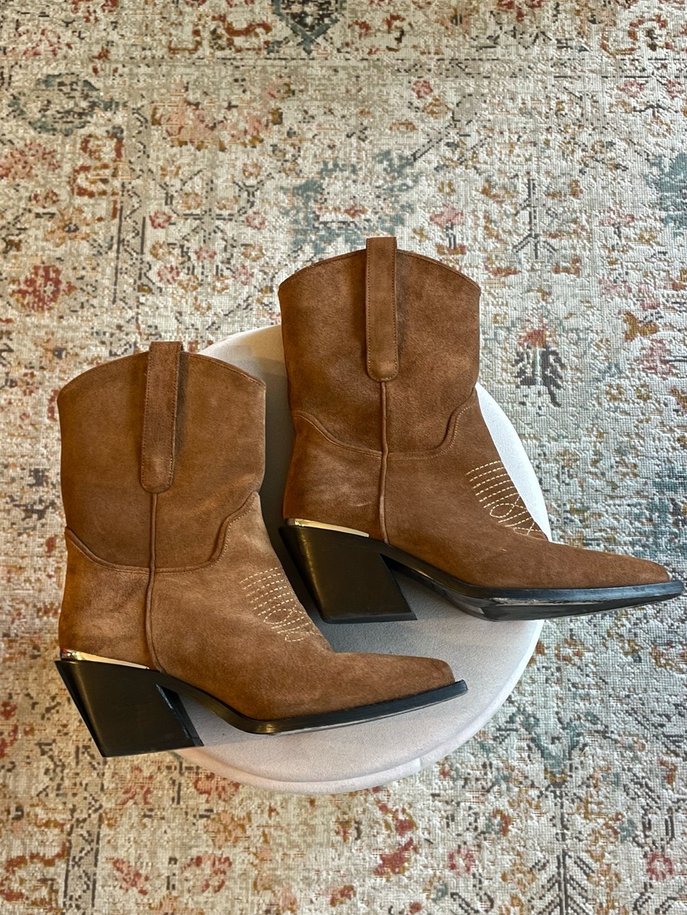 Anine Bing Tania Brown Suede Western Cowboy Heeled Boots - Picture 9 of 14